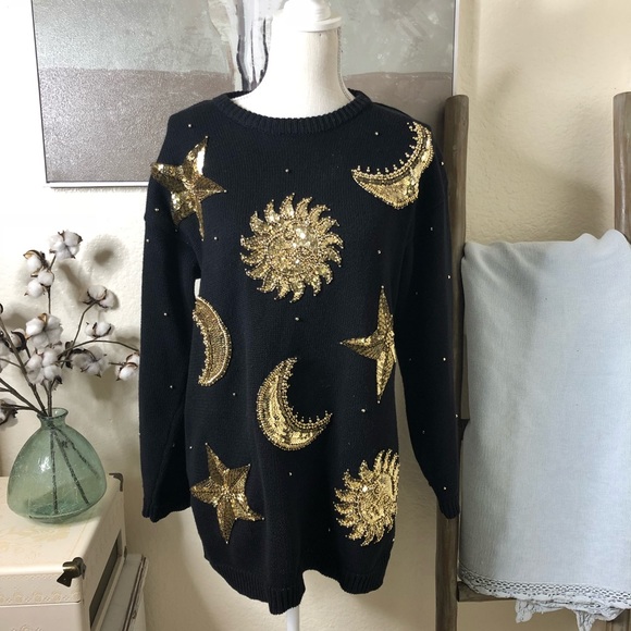 Vintage Sweaters - Vintage Stars ⭐️, 🌞, & 🌙 moon Astro knit sweater